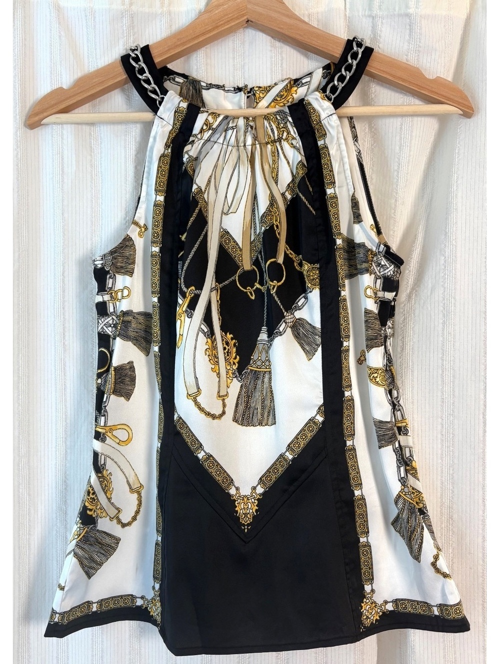 Cache Women's Sleeveless Chain Print Blouse XS #y2k #maximalism #luxury